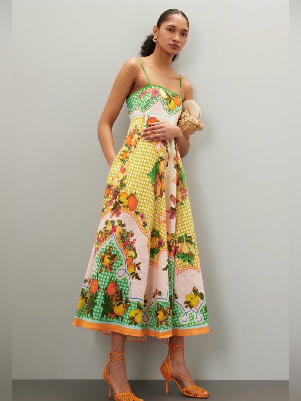 Alemais Lemonis Midi Sun Dress Tropical Print Fruit Orange Lemon Citrus US 8 - Picture 2 of 6